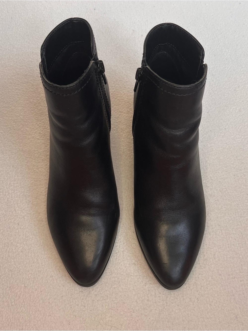Aldo Black Leather Pointed Toe Zip-Up Ankle Booties